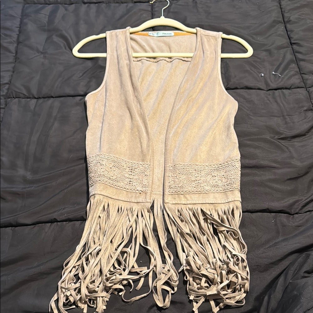 Maurices Beige Sleeveless Vest with Fringe